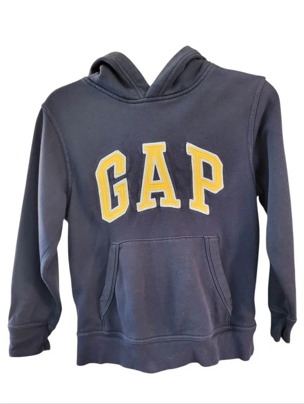 GAP Kids Unisex Navy Pullover Hoodie w/ Arch Logo - Size M (8-9)